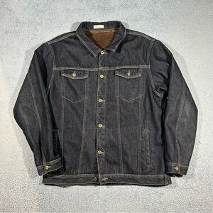 Reverb Men's XL Black Denim Faux Fur Lined Jean Jacket